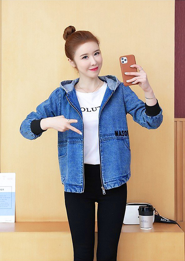 ÁO KHOÁC JEAN NỮ CÓ NÓN PHỐI BO TAY
